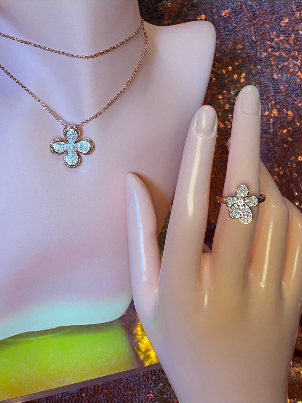 EverTrue Genuine Diamond Accent Petal Radiance Floral Set | RG+PL | NWT